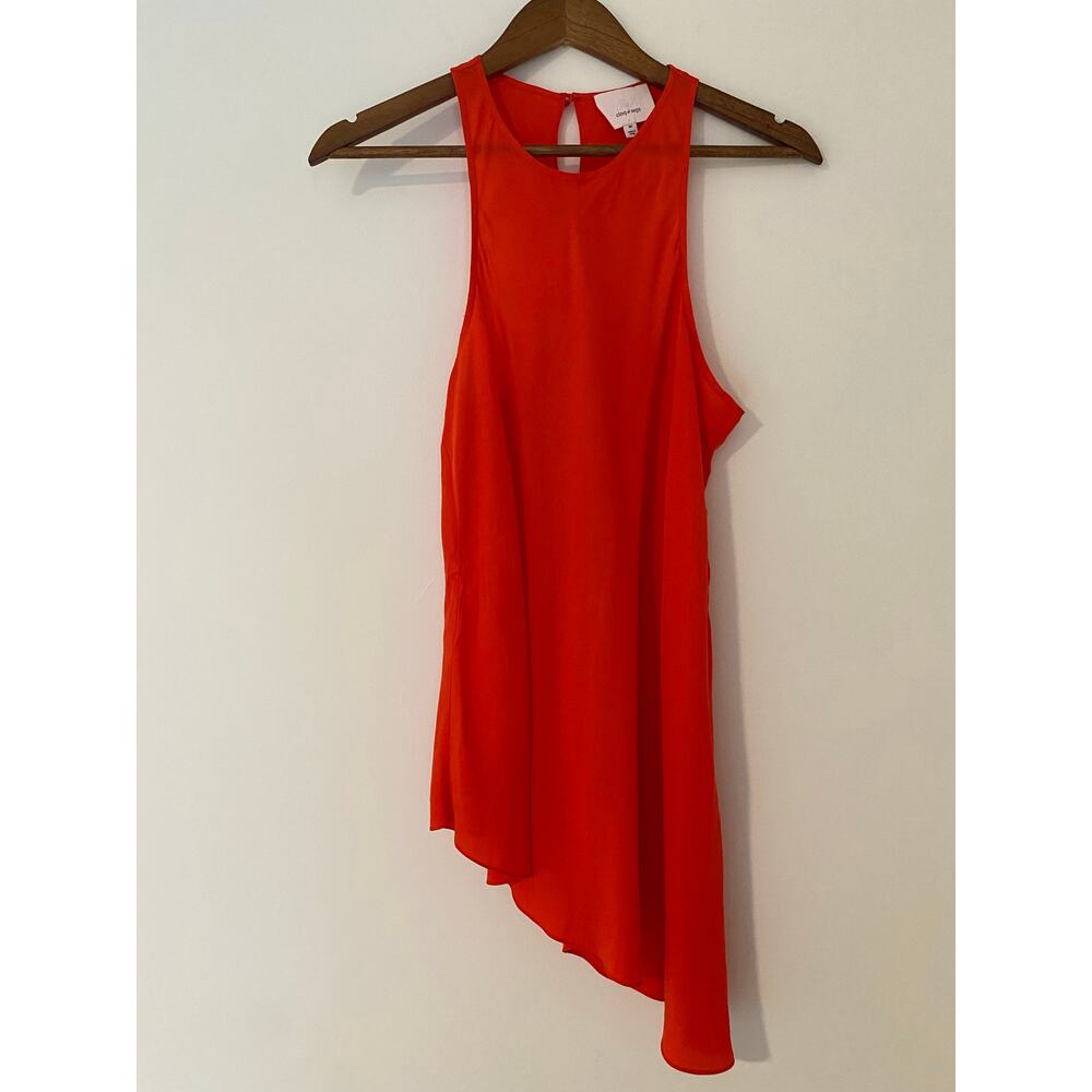 Cinq a Sept Dylan Asymmetric Satintwill Tank Top Tomato Blood Orange Red EUC M